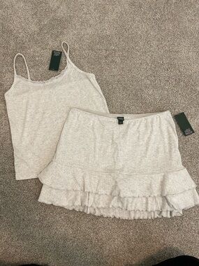 NWT Wild Fable Light Heather Beige Ruffled Skirt & Cami Set 🤍🫶🏻🌸